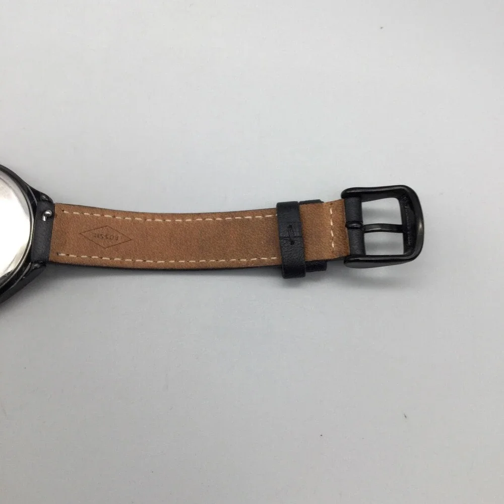 Fossil Womens Watch 36mm Gray Glitter Dial Black Leather BQ3117 New Battery